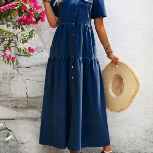 Long-sleeve Dark Blue Denim Cake Dress